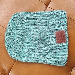 Love Your Melon knit hat. Turquoise/black/white
